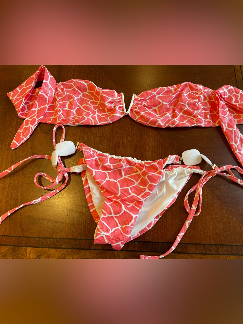Beach bunny pink mermaid bikini bandeau XS, fringe top M and bottoms M - Picture 6 of 16